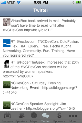 NCDevCon iPhone App - Twitter Screen